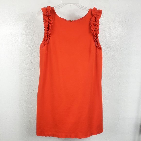 Trina Turk Size 10 Lined Mini Ruffle Zip Back Sleeveless Halter Shift Dress - Picture 1 of 14